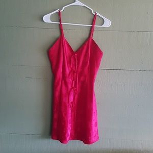Vintage red silky zodiac print nightgown S